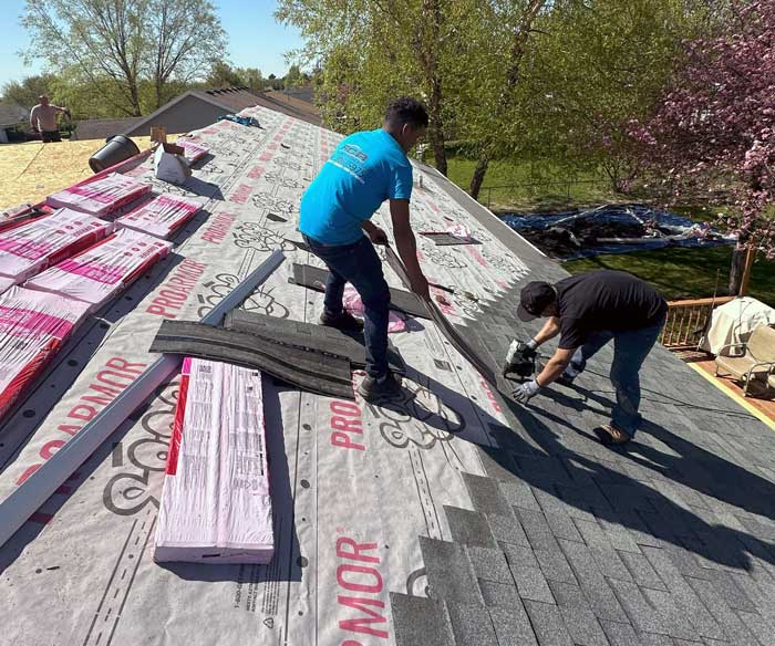 Professional are installing new roofing near Franklin, WI