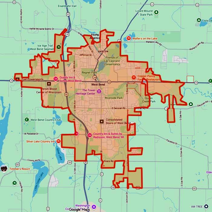 First Choice Roofing service area near West Bend Wisconsin